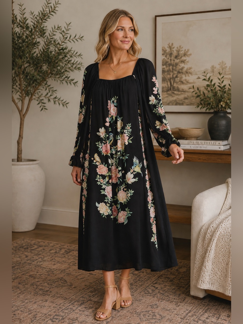 JOHNNY WAS Byrdie Viscose Midi Dress Size S NEW